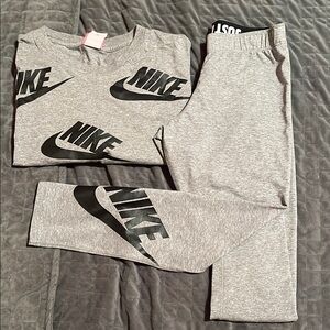 Nike Gray Top and cropped leggings with Black Logo